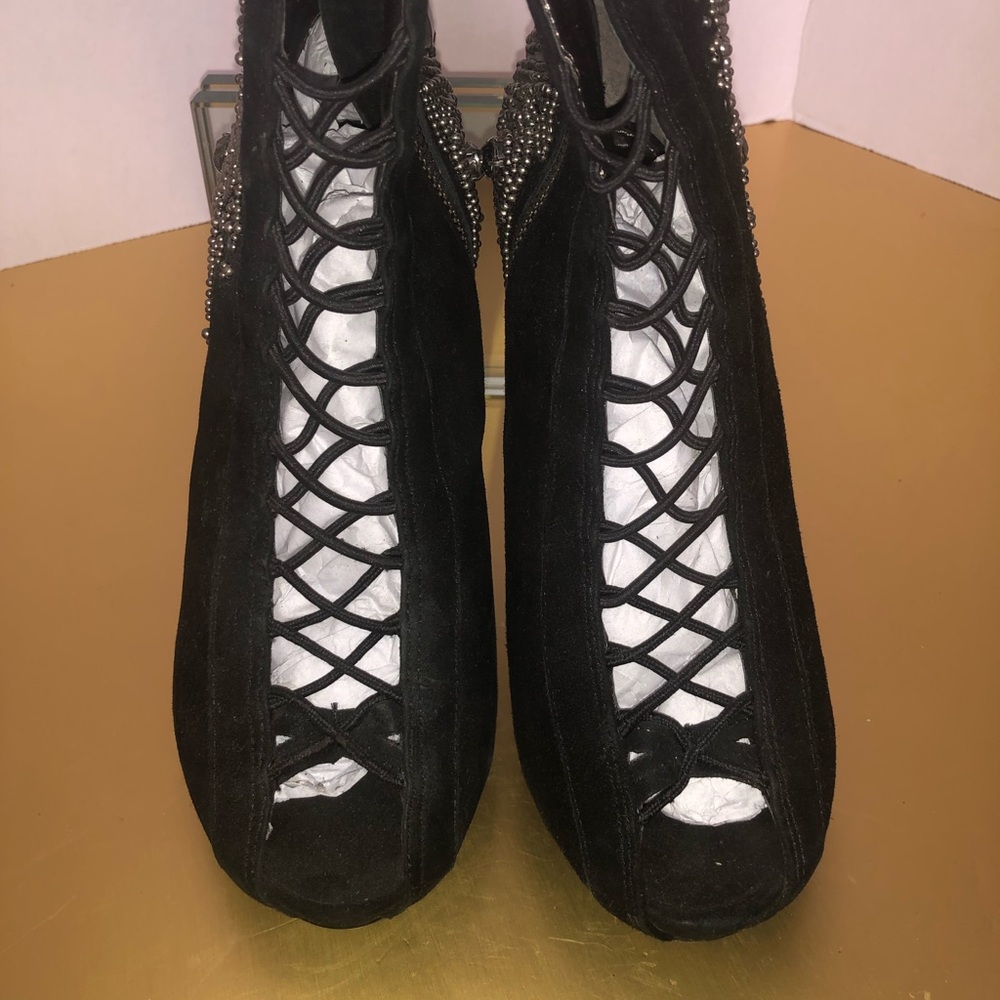 4.5 in spike heel Suede beaded bootie 6m